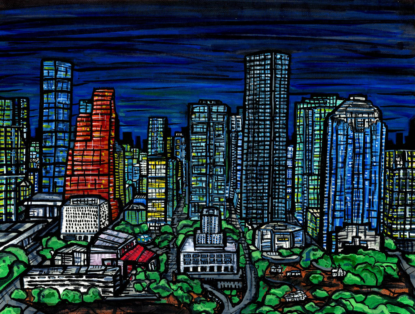 Houston Skyline — psychedelic art print by Cory Austin Lowe