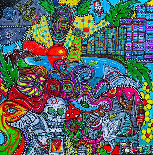 City Bay Space — psychedelic art print by Cory Austin Lowe