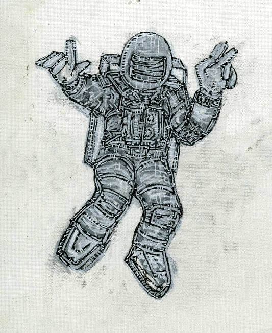 Astronaut Black & White — psychedelic art print by Cory Austin Lowe