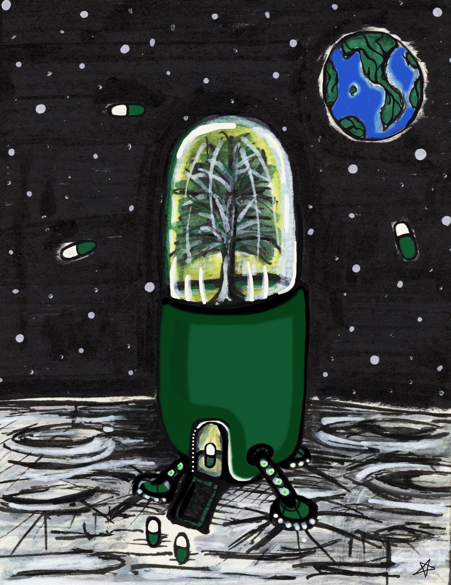 Green Pill Exodus — psychedelic art print by Cory Austin Lowe