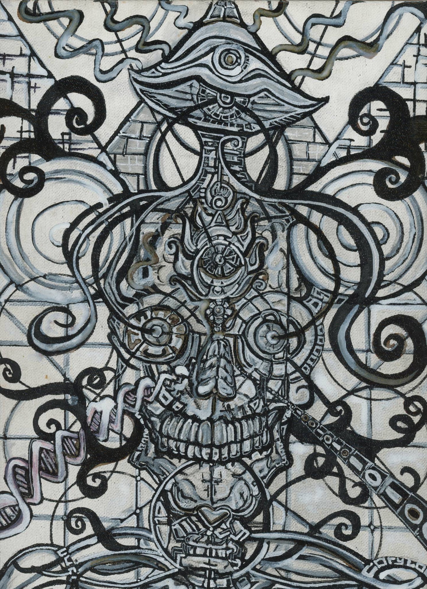 Mushroom Skull B&W — psychedelic art print by Cory Austin Lowe