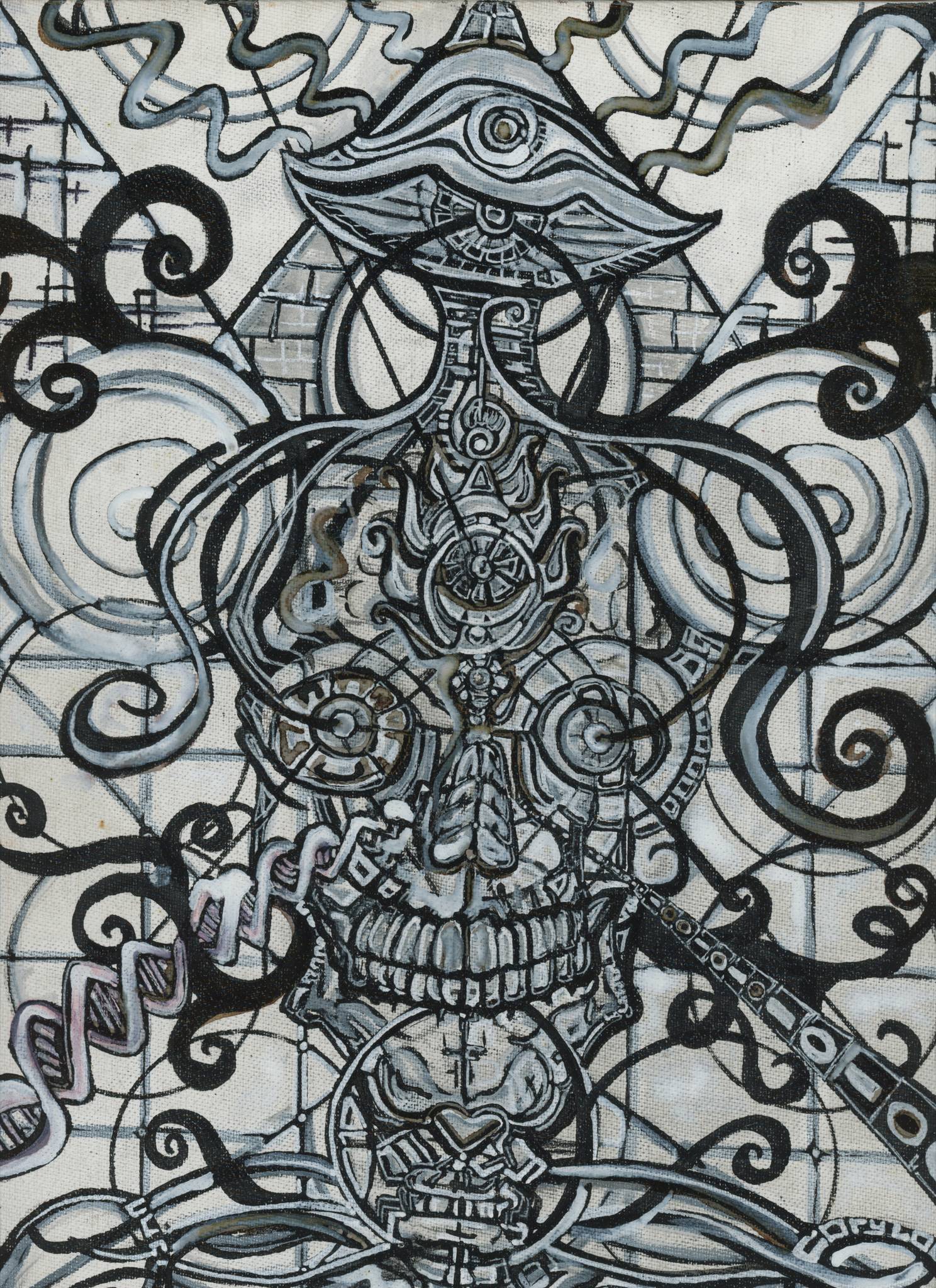 Mushroom Skull B&W — psychedelic art print by Cory Austin Lowe